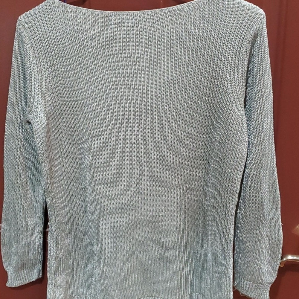 Ralph Lauren Women's Soft Silver Mettalic Crewneck Sweater BLACK LABEL Large - Picture 8 of 10